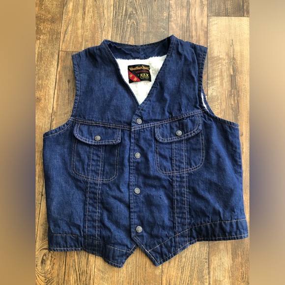 Weather Jack Ely & Walker Vest Size Large Blue Denim Jean Lined Snap Up - Picture 1 of 6